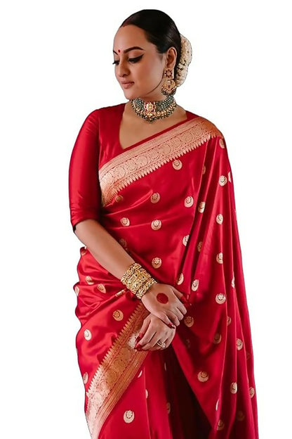 AXONIT Festive Wear Banarasi Style Silk Saree with Rich Zari Border and Matching Blouse