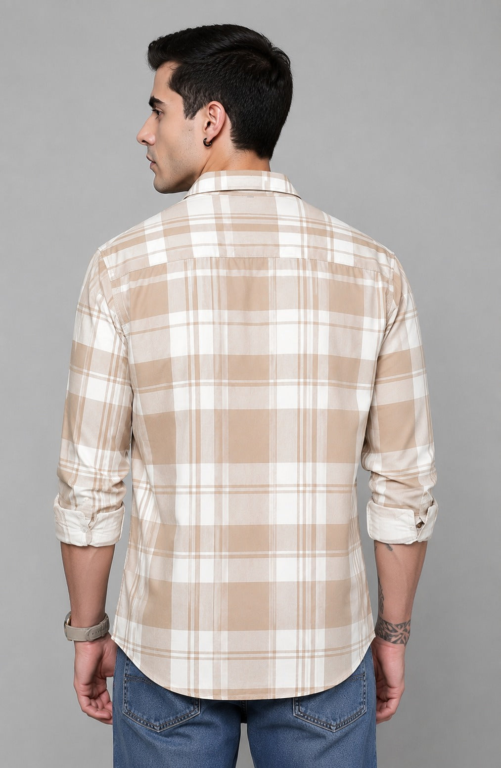 Henshika Men Checkered Casual Full Sleeve Shirt – New Chex – Beige