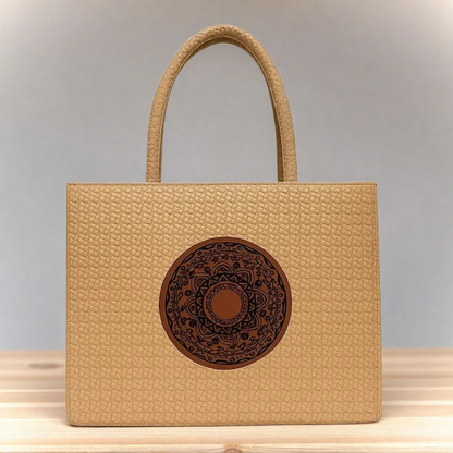 Tan Woven Textured Tote Bag