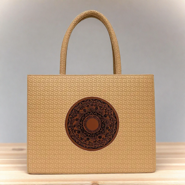 Tan Woven Textured Tote Bag