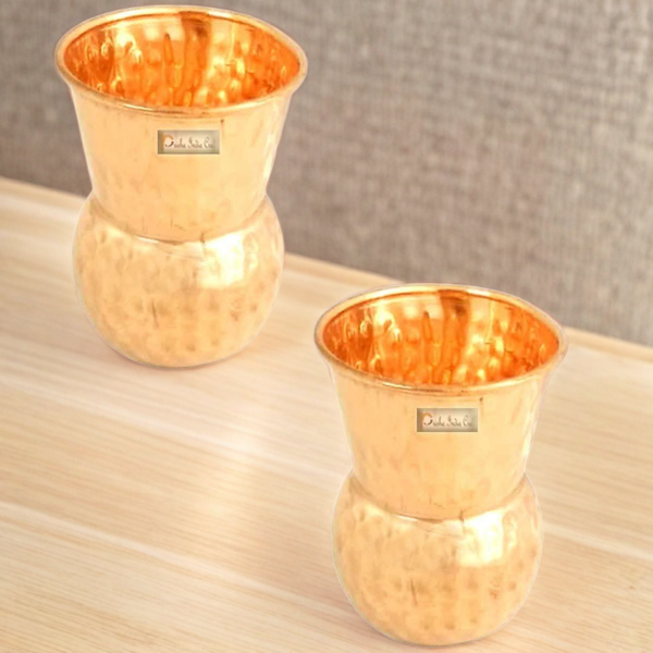 अंकित तांबे का गिलास (प्रत्येक 300 मिली, 2 का सेट) | प्रिशा इंडिया क्राफ्ट 