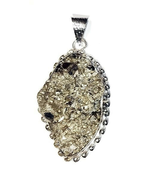 Natural Pyrite Stone Pendant – -Gold-Like Crystal Energy Necklace, Raw Fool’s Gold Healing Gemstone Pendant with Elegant Metal Chain for Unisex Wear