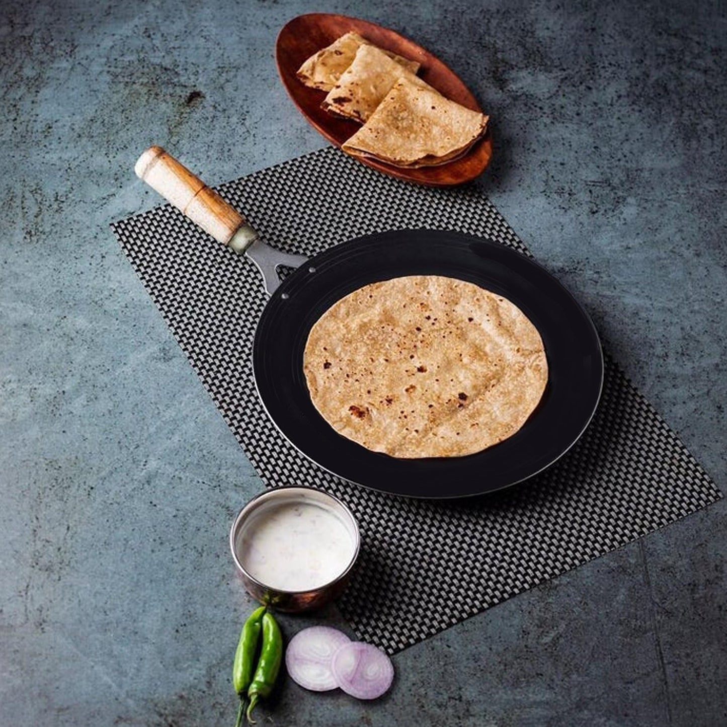 Wooden Handle Roti Tawa Used In All Household And Kitchen Purposes For Making Rotis And Parathas Etc.