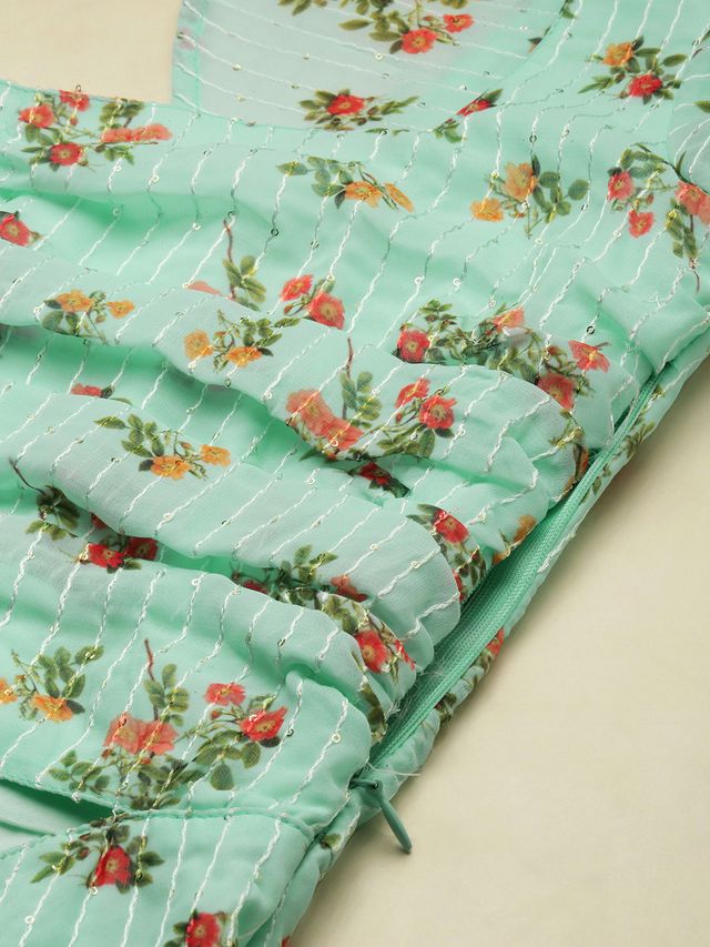 Bollywood Vogue Ready To Wear Mint Green Georgette Digital Printed Dress