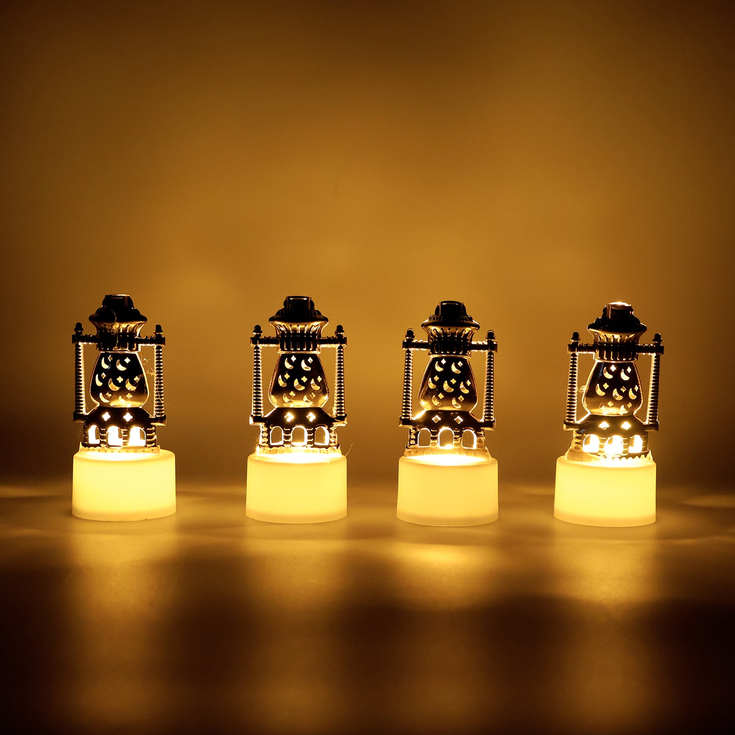 Mini Lantern-style Flameless Led Tealights Warm Yellow Flickering Light for Home Décor & Festivals- (4 Pc)