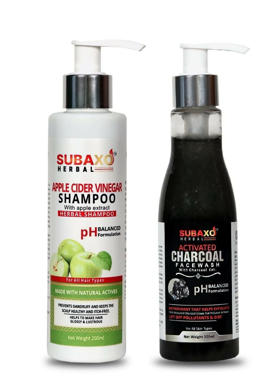 SUBAX Apple Cider Vinegar Shampoo(200 ml) and Activated Charcoal Anti-Pollution Face Wash (200ml) Combo - HalfPe