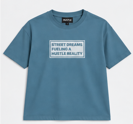 HUSTLE Men's Crew Neck Oversized T-Shirt – Dull Teal Blue(Oversized fit)