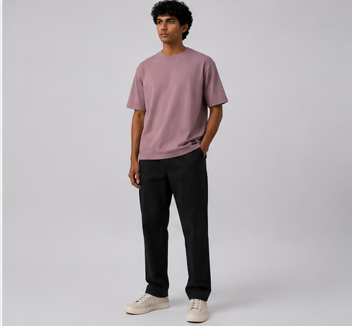 HUSTLE Men's Crew Neck Relax Fit T-Shirt – Pink(Relax fit)