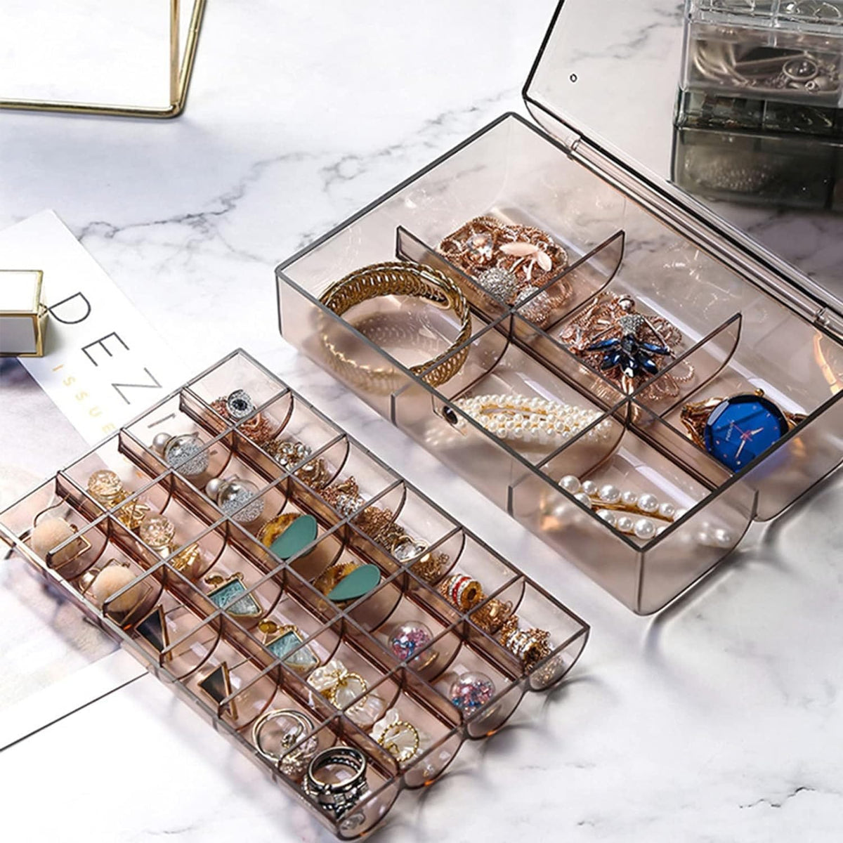Acrylic 2-Layer Jewelry Organizer Box – 30 Compartments, Dustproof & Portable HP DD