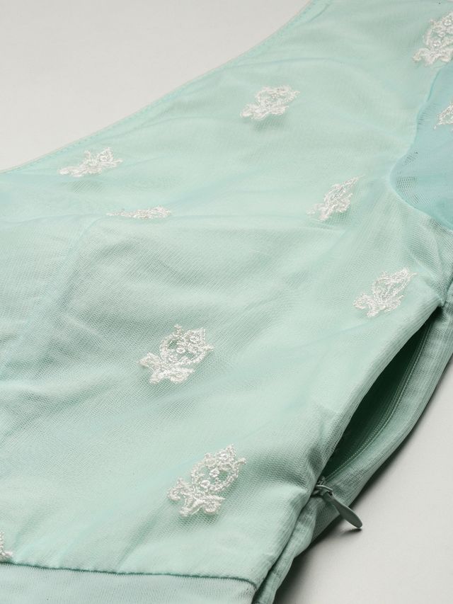 Bollywood Vogue Ready To Wear Light Sea Green Net Embroidered Gown