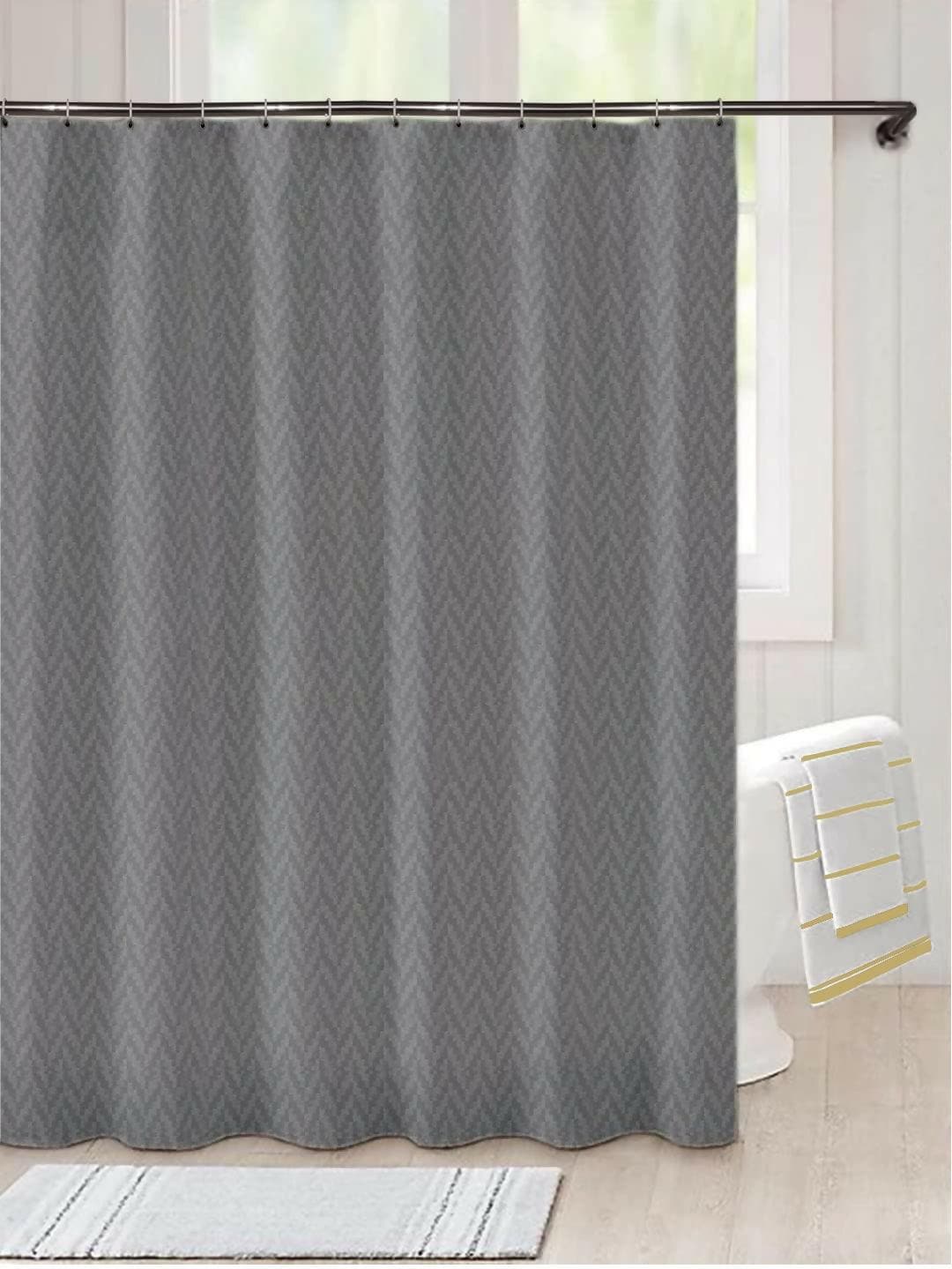 Lushomes Heavy Duty Fabric Shower Curtain, water resistant Partition Liner for Washroom, W6 x H6.5 FT, W 72x H 72 Inches with Shower Curtains 12 Plastic Eyelet % 12 C-Rings (Non-PVC), Colour Grey - HalfPe