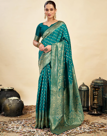 Elegant Banarasi Silk Blend Saree with Woven Design and Unstitched Blouse