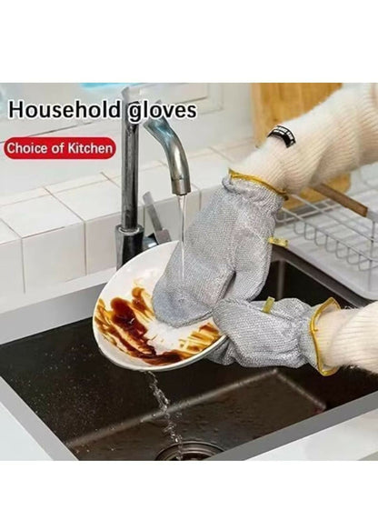 Non Scratch Wire Dishwashing Hand Gloves Easy Rinsing Waterproof Reusable Home Kitchen Utensils Cleaning Gloves for Washing Dish