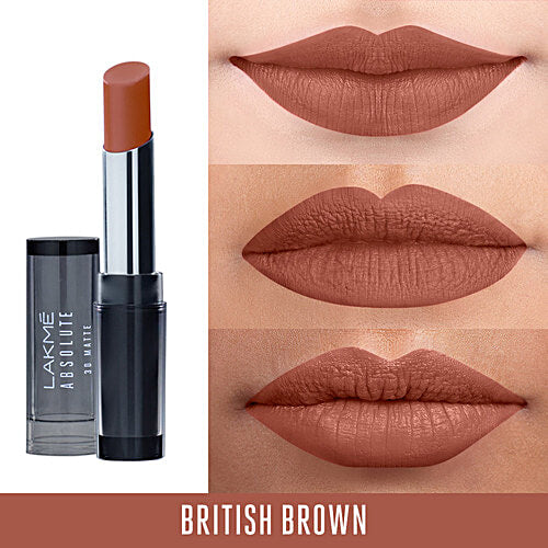 Lakme Absolute 3D Matte Lipstick - British Brown, 3.6 g