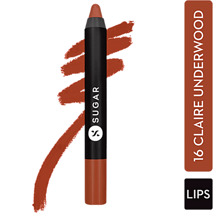 Sugar Cosmetics Matte As Hell Crayon Lipstick - Burnt Orange, Highly Pigmented, Long Lasting, 2.8 g 16 Claire Underwood