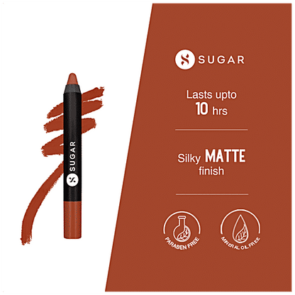 Sugar Cosmetics Matte As Hell Crayon Lipstick - Burnt Orange, Highly Pigmented, Long Lasting, 2.8 g 16 Claire Underwood