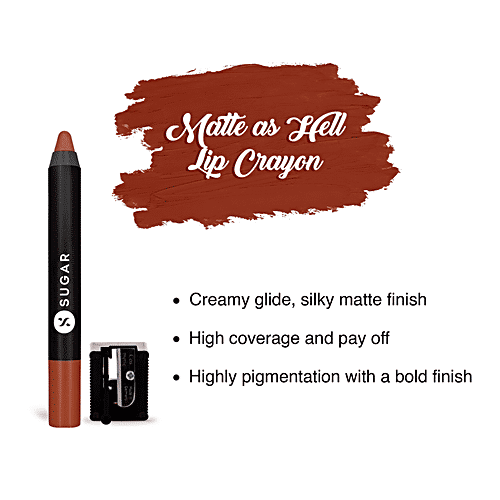 Sugar Cosmetics Matte As Hell Crayon Lipstick - Burnt Orange, Highly Pigmented, Long Lasting, 2.8 g 16 Claire Underwood