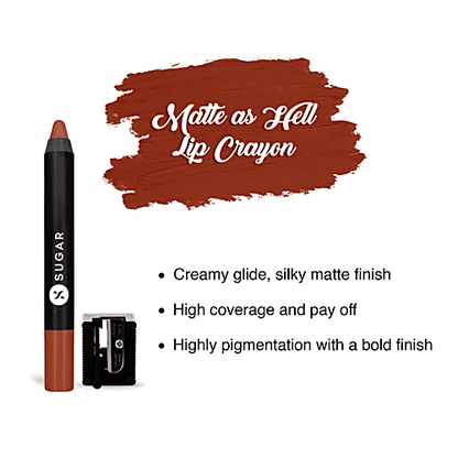Sugar Cosmetics Matte As Hell Crayon Lipstick - Burnt Orange, Highly Pigmented, Long Lasting, 2.8 g 16 Claire Underwood