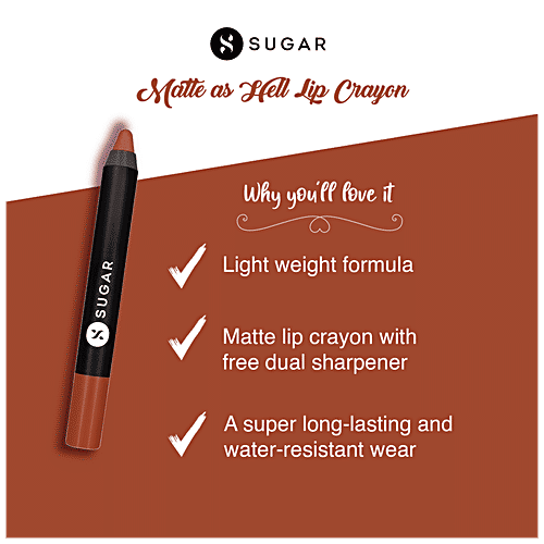 Sugar Cosmetics Matte As Hell Crayon Lipstick - Burnt Orange, Highly Pigmented, Long Lasting, 2.8 g 16 Claire Underwood