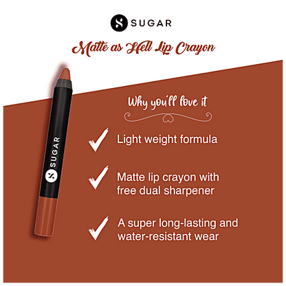 Sugar Cosmetics Matte As Hell Crayon Lipstick - Burnt Orange, Highly Pigmented, Long Lasting, 2.8 g 16 Claire Underwood