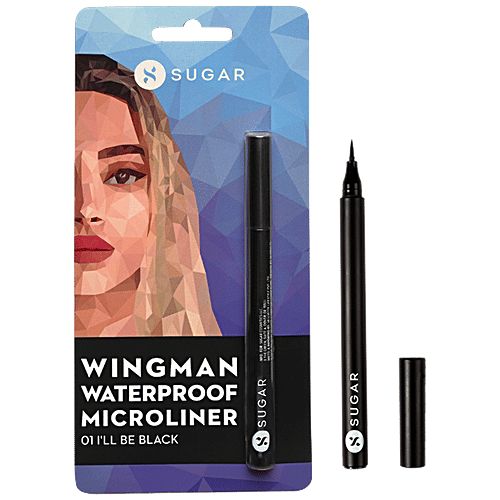 Sugar Cosmetics Wingman Waterproof Microliner - Long Lasting, Transfer Proof, 1.6 g 01 I'll Be Black