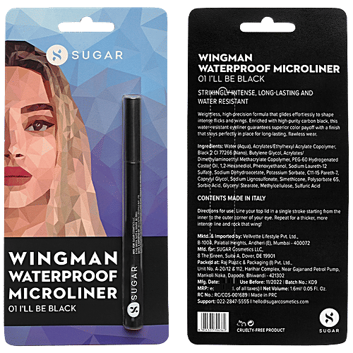 Sugar Cosmetics Wingman Waterproof Microliner - Long Lasting, Transfer Proof, 1.6 g 01 I'll Be Black