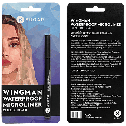 Sugar Cosmetics Wingman Waterproof Microliner - Long Lasting, Transfer Proof, 1.6 g 01 I'll Be Black