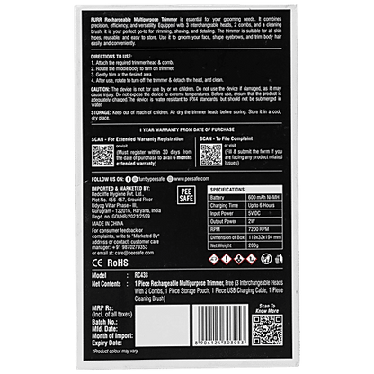 Furr By Pee Safe Rechargable Multipurpose Trimmer For Women, 1 Unit