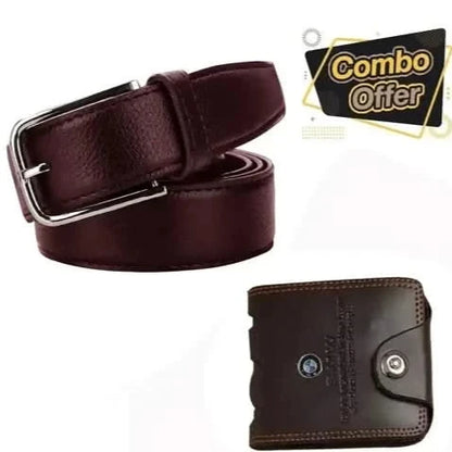 Multispace Trendy Men's Accessory Set: Brown Belt & 3-Card Leather Wallet for All Occasions