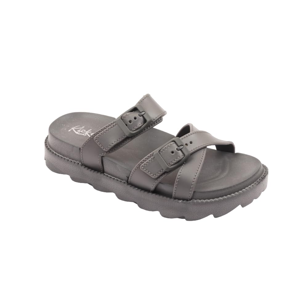 Indifeet Open Toe Buckle Sliders for Women - Grey - Image 12