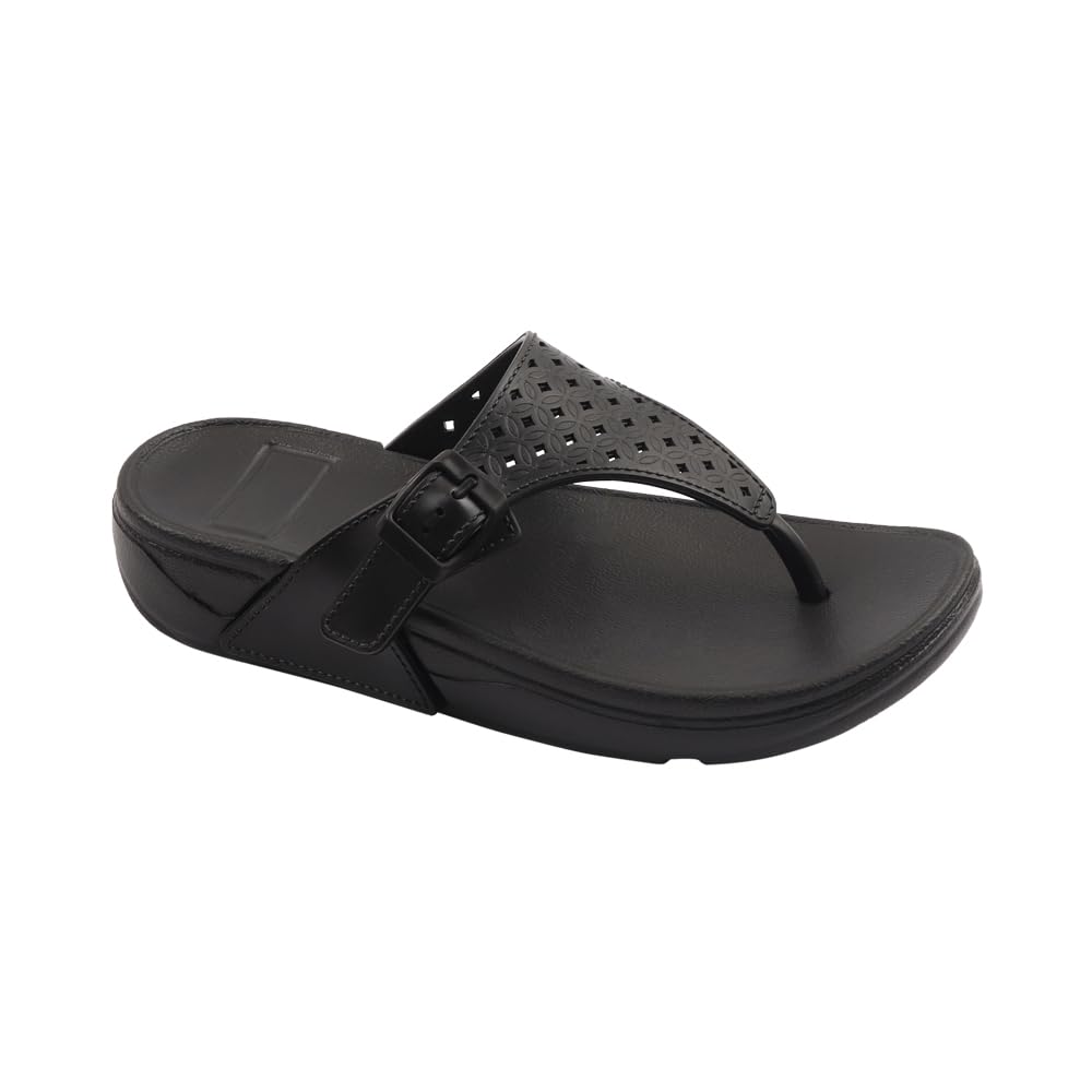 Indifeet Casual Thong Chappals for Women - Black - Image 1