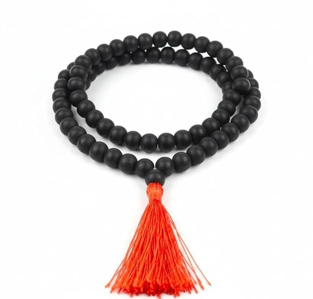 Original Karungli Mala Jaap Mala 100% Natural Unpolished 8-9 mm-Natural Black Ebony Wood