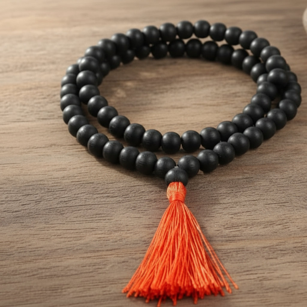 Original Karungli Mala Jaap Mala 100% Natural Unpolished 8-9 mm-Natural Black Ebony Wood