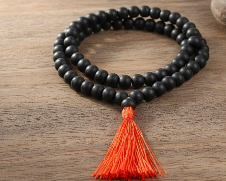 Original Karungli Mala Jaap Mala 100% Natural Unpolished 8-9 mm-Natural Black Ebony Wood