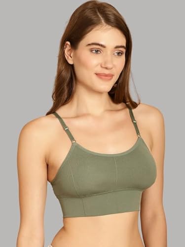DAINTY Women's Cotton Blend Sports Bra – Wire-Free, Padded Support with Adjustable Straps– Olive Green DaintyCLiQ