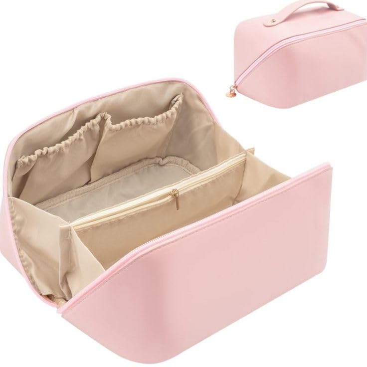 Buddy Cares Large Capacity Travel Cosmetic Bag – Waterproof Makeup Bag with Handle & Divider – Detail View