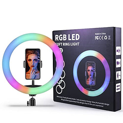 8" RGB Ring Light with adjustable Stand & Phone Holder (USB Powered)