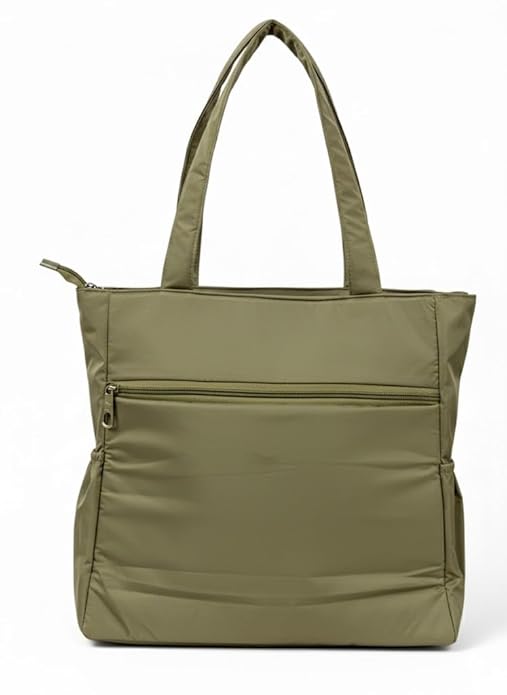 Buddy Cares Smile Shoulder Bag for Women – Tote Bag with "You Make Me Smile" Print – Khaki green