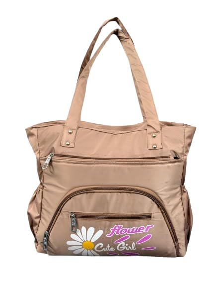 Buddy Cares Women's Tote Bag – Stylish Shopping & Shoulder Bag with Flower "Cute Girl" Print – Beige