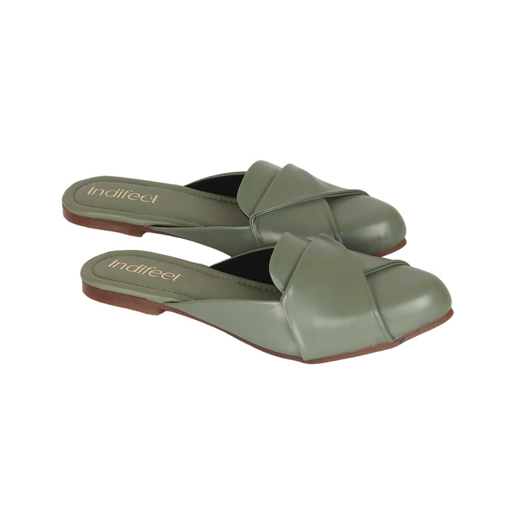 Indifeet Formal Mules for Women - Green - View 5