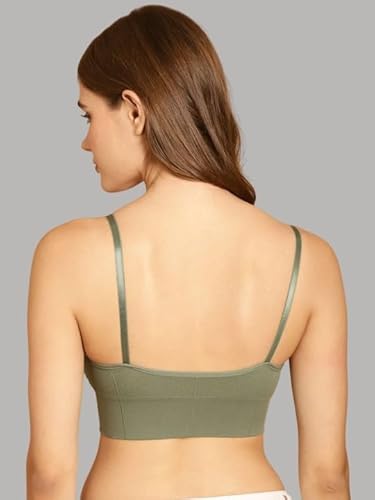 DAINTY Women's Cotton Blend Sports Bra – Wire-Free, Padded Support with Adjustable Straps– Olive Green DaintyCLiQ