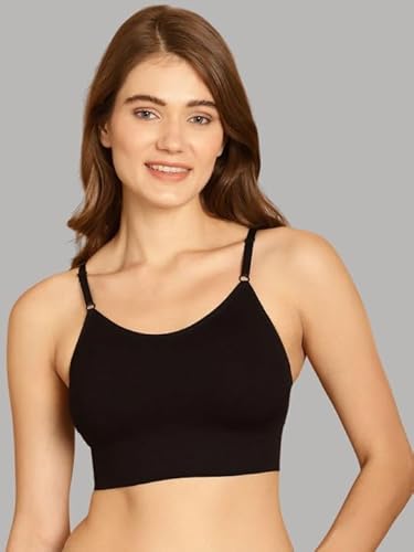 DAINTY Women's Cotton Everyday Sports Bra with Lightly Padded, Non-Wired Slip-on Training Bra - Black DaintyCLiQ