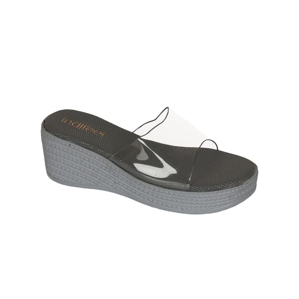 Indifeet Platform Wedge Heels for Women - Grey - Size 8