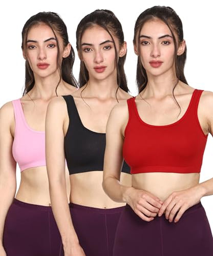 Women Cotton Non Padded  Air Sports Bra (Pack of 3) (Multi color)
