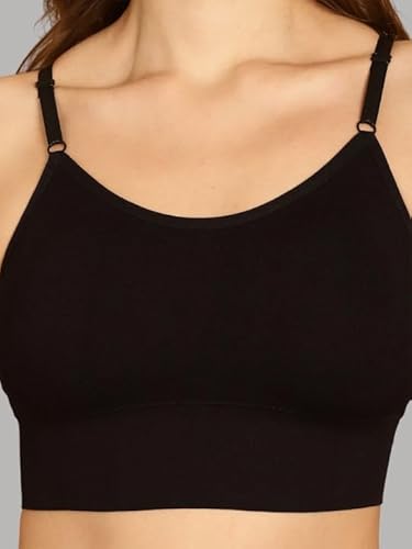 DAINTY Women's Cotton Everyday Sports Bra with Lightly Padded, Non-Wired Slip-on Training Bra - Black DaintyCLiQ