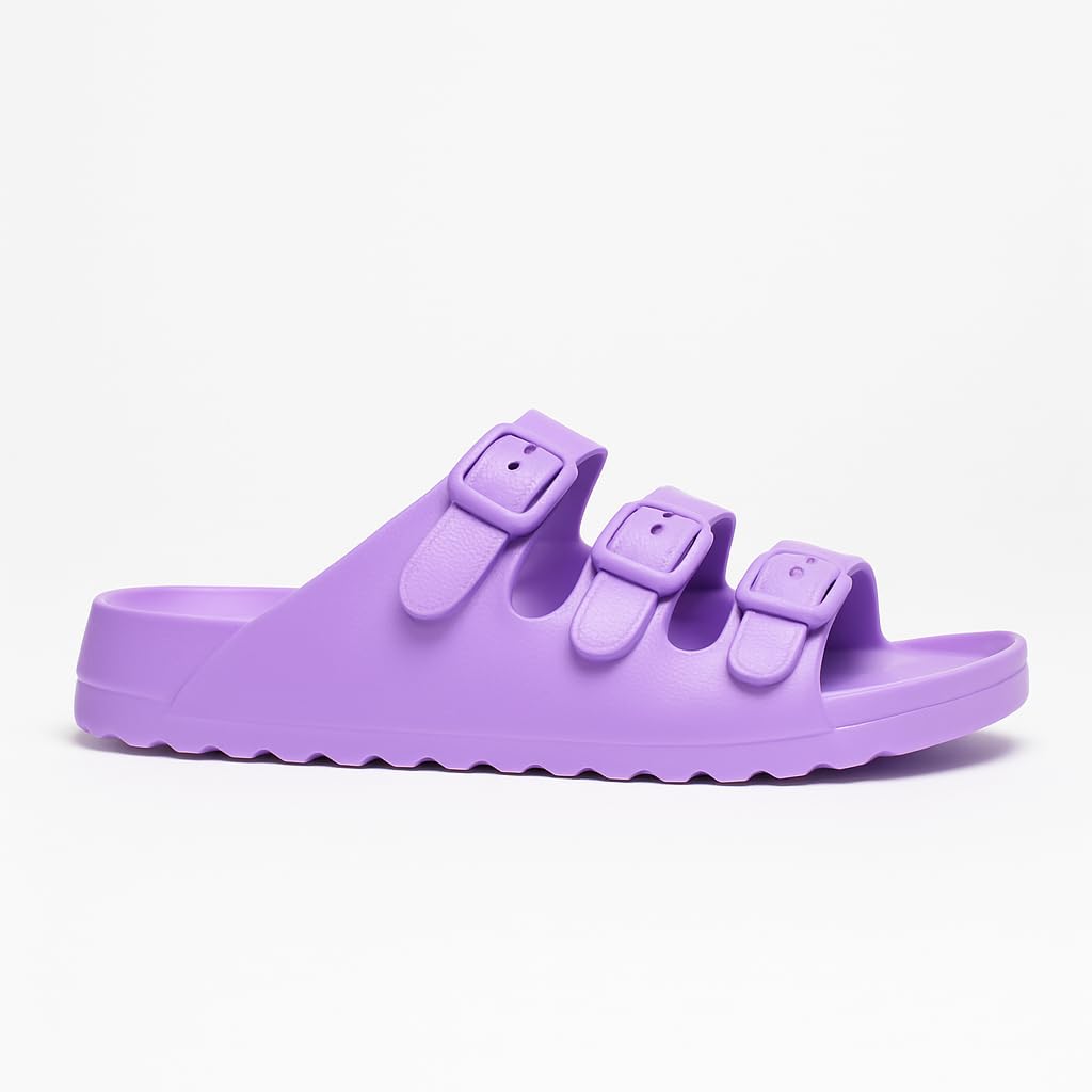 Indifeet Rubber Buckle Sliders for Women - Purple - View 2