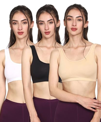 Women Cotton Non Padded  Air Sports Bra (Pack of 3) (Multi color)