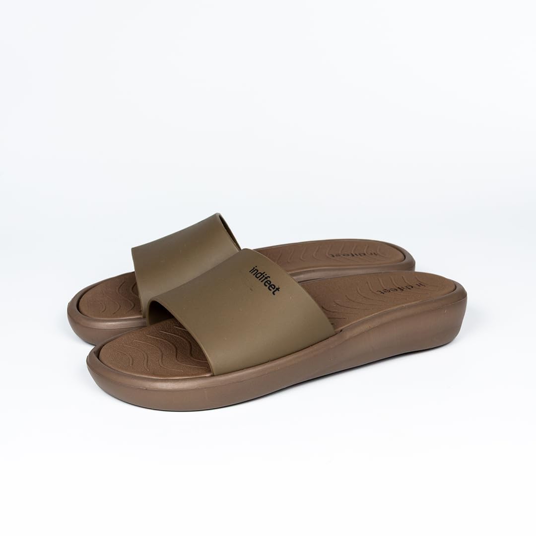 Indifeet Comfortable Rubber Slides for Women - Brown - Size 3