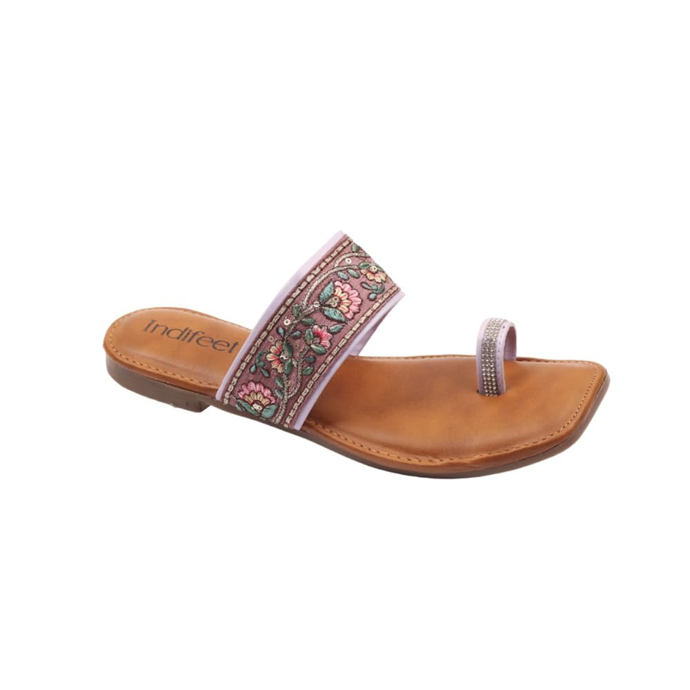 Indifeet Ethnic Toe Ring Flats for Women - Purple - Size 3