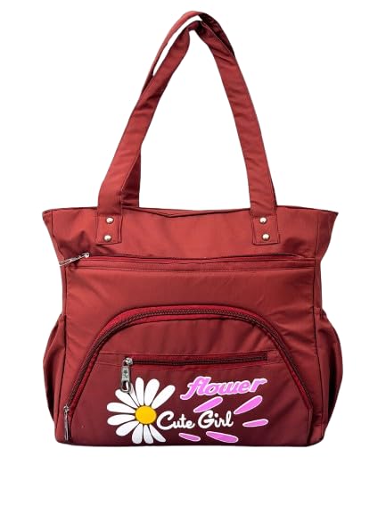 Buddy Cares Women's Tote Bag – Stylish Shopping & Shoulder Bag with Flower "Cute Girl" Print – Red
